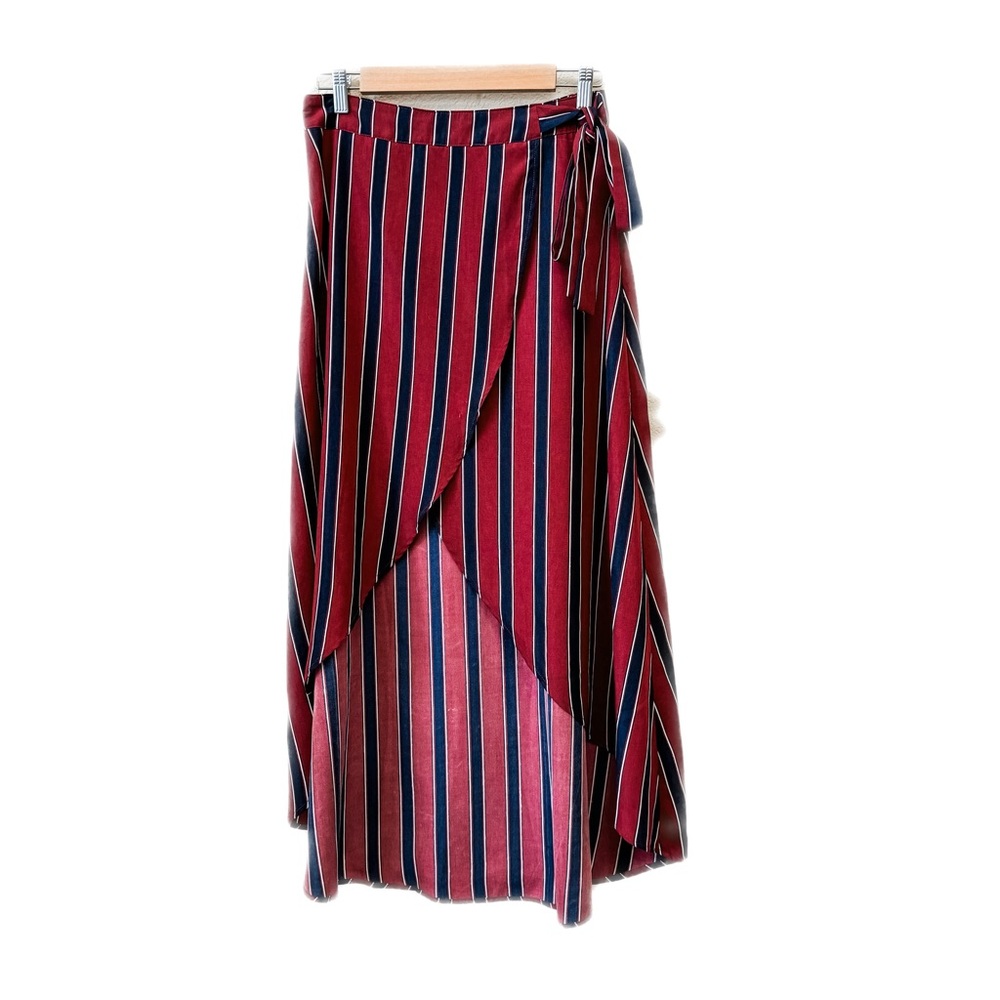 Red and Navy Hi-Lo Wrap Skirt